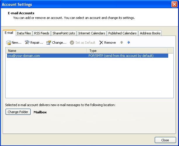 Outlook 2007: Accounts Dialogue