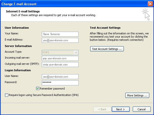 change outlook account settings 2007