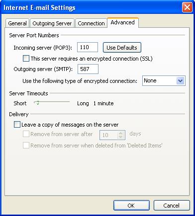 Outlook 2007: Changing Default SMTP Port
