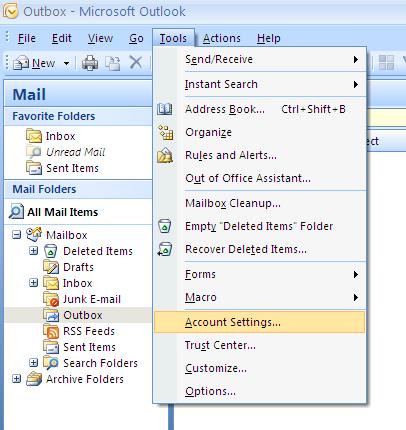 Outlook 2007: Account Settings